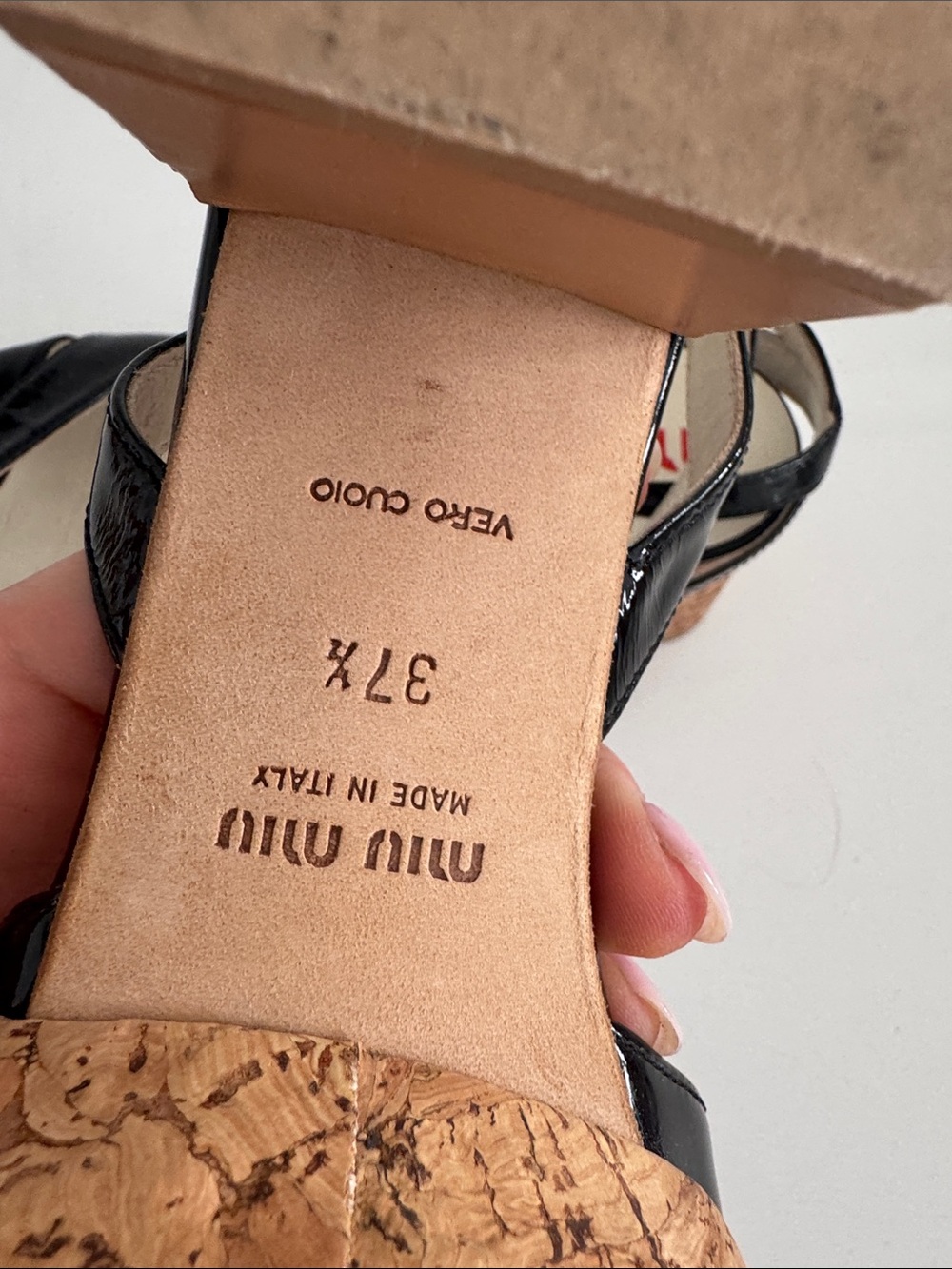 Miu Miu Black Patent Leather Cork Block Heel Sandals - Picture 4 of 7